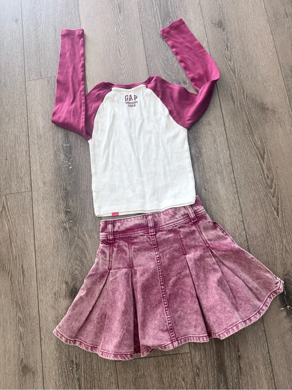 GAP American Girl Raglan Long-Sleeve Top with Burgundy Washed Skirt